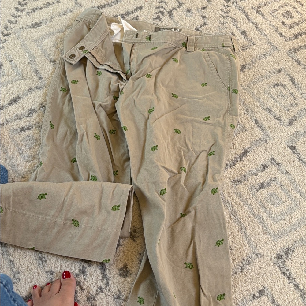 J. Crew Beige Pants with Green Turtle Design